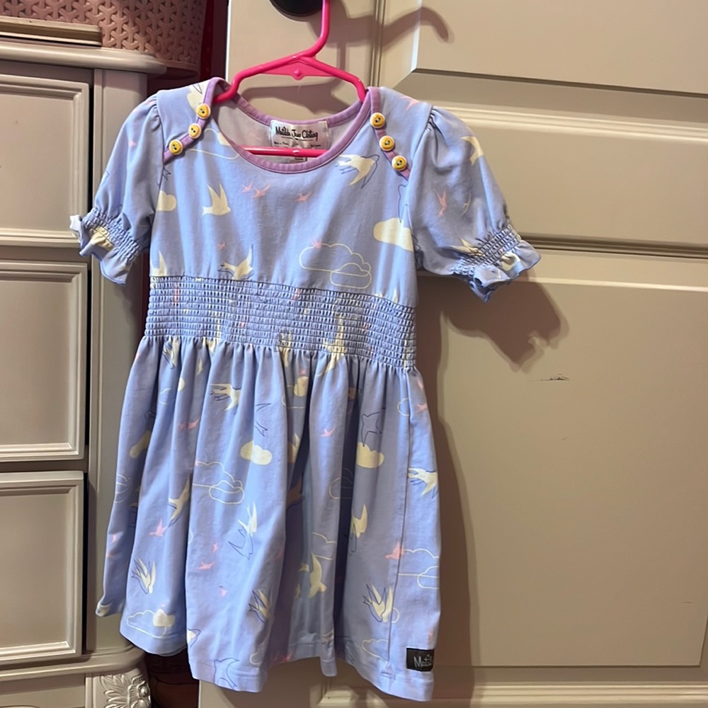 Girls, Matilda, Jane clothing dress. Size 4T blue, and yellow with birds.